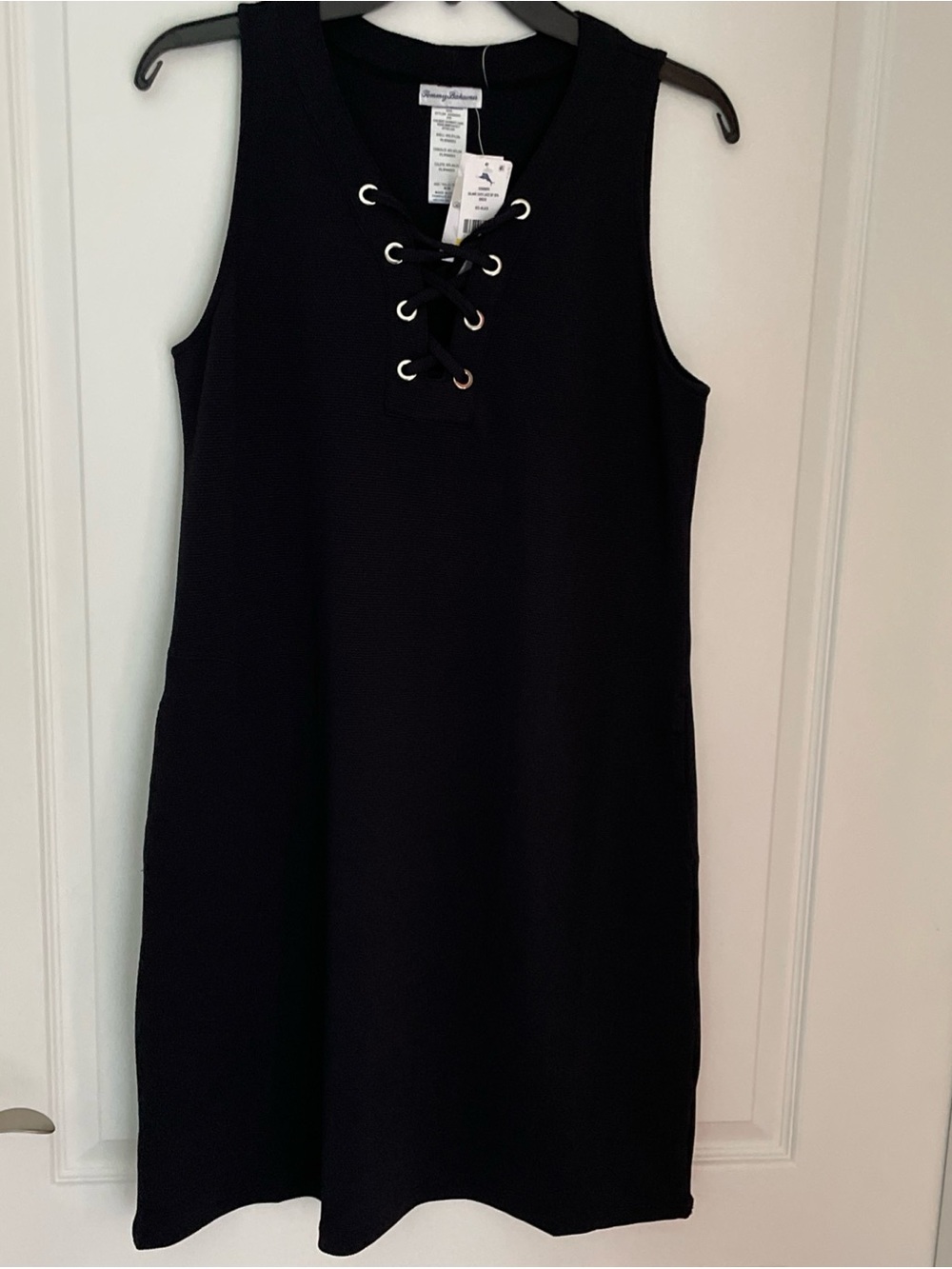 Tommy Bahama Island Cays Lace Up Coverup Spa Dress Black Size Medium Pockets UPF
